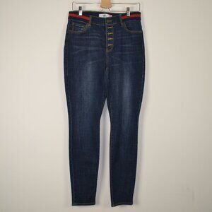 Cabi Button Fly Skinny Denim Jeans High Rise 5 Pocket Womens 8 Red Waist Band